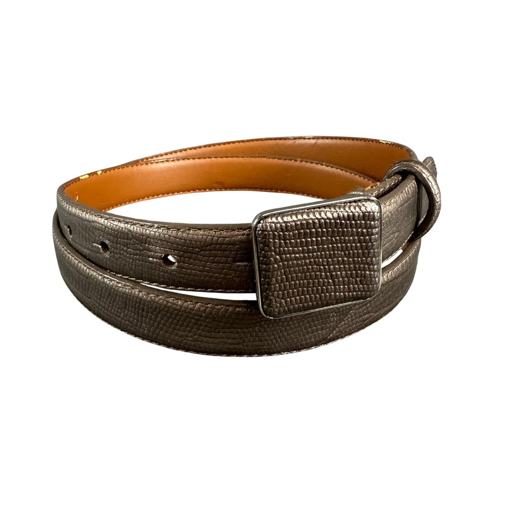 Lauren Ralph Lauren Metallic Bronze Lizard Embossed Leather Belt Square Buckle M